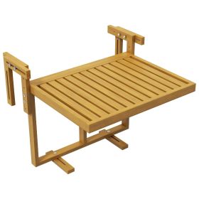Outsunny Balcony Railing Table, Outdoor Folding Hanging Table / Desk, Space Saving 4 Height Adjustable Wood Balcony Bar Table for Serving Food