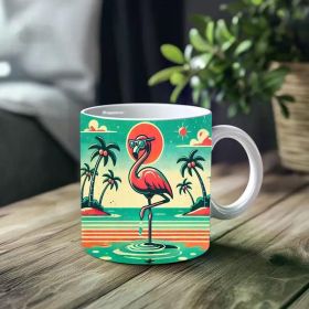 1pc_Flamingo Beach ceramic cup 11 ounces, coffee/tea/wine glass, suitable for Valentine's Day, birthdays, home decor,
