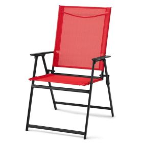 Greyson Square Set of 2 Outdoor Patio Steel Sling Folding Chair, Black (Actual Color: Red)