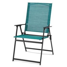 Greyson Square Set of 2 Outdoor Patio Steel Sling Folding Chair, Black (Actual Color: Teal)