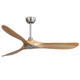 60 Inch Outdoor Ceiling Fan Without Light 3 Solid Wood Blade with DC Motor Remote Control (Color: as Pic)